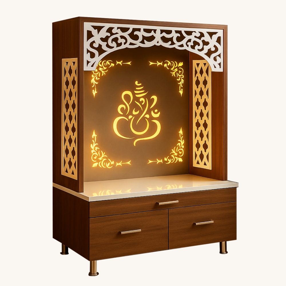 Plywood Laminate Mandir With Backlight For Home