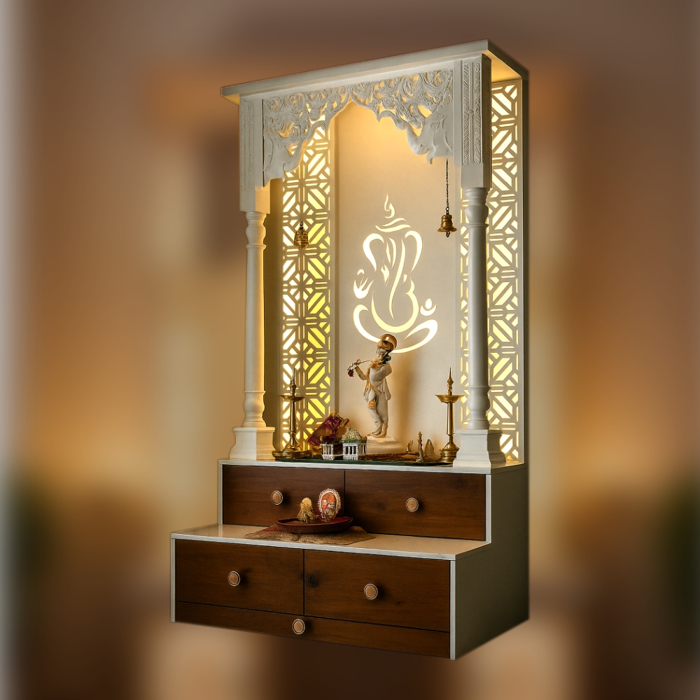 Plywood Laminate Mandir With Backlight For Home